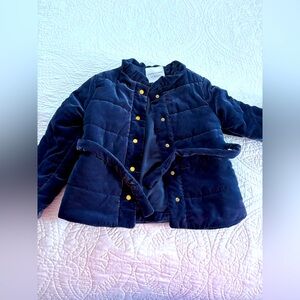 Belted velvet puffer coat